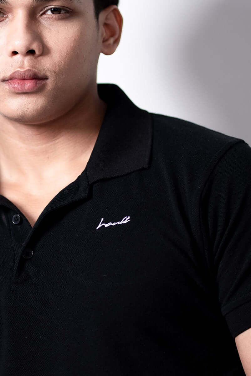 Premium black polo t-shirt with  Hault embroidery