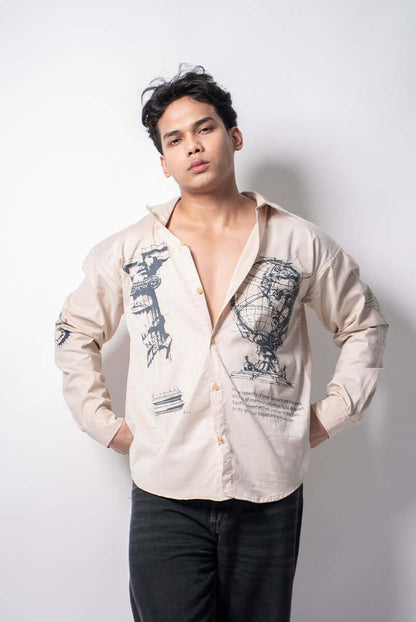 Front print detail of Hault Legacy coffee-washed cotton shirt