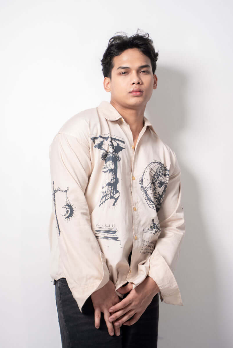 Legacy coffee washed shirt front view in cotton twill by Hault