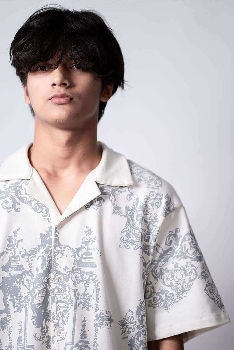 Legacy Printed Shirt front view in cotton terry with embroidered detailing