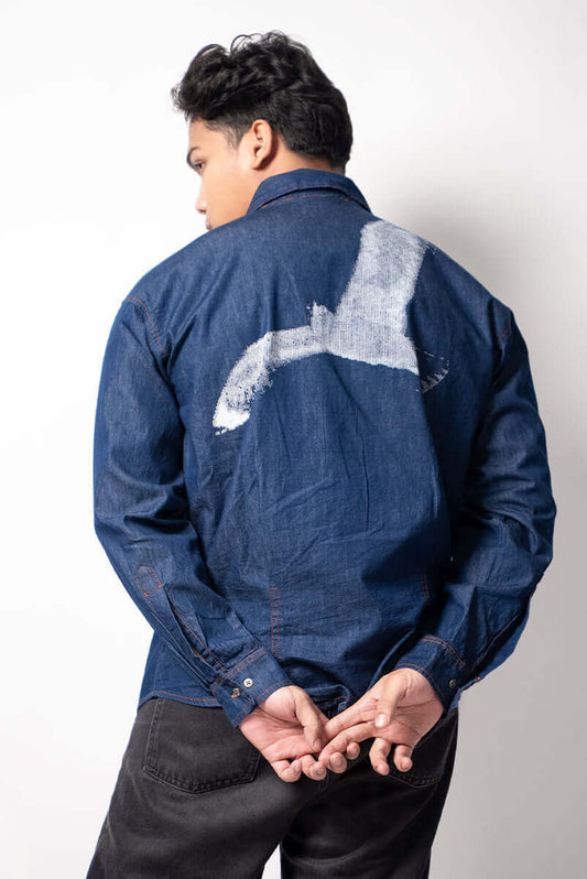 Hault denim shirt back view with perfect fit