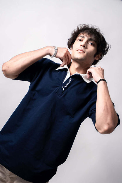 Hault Dark Navy Edition t-shirt styled with modern casual wear