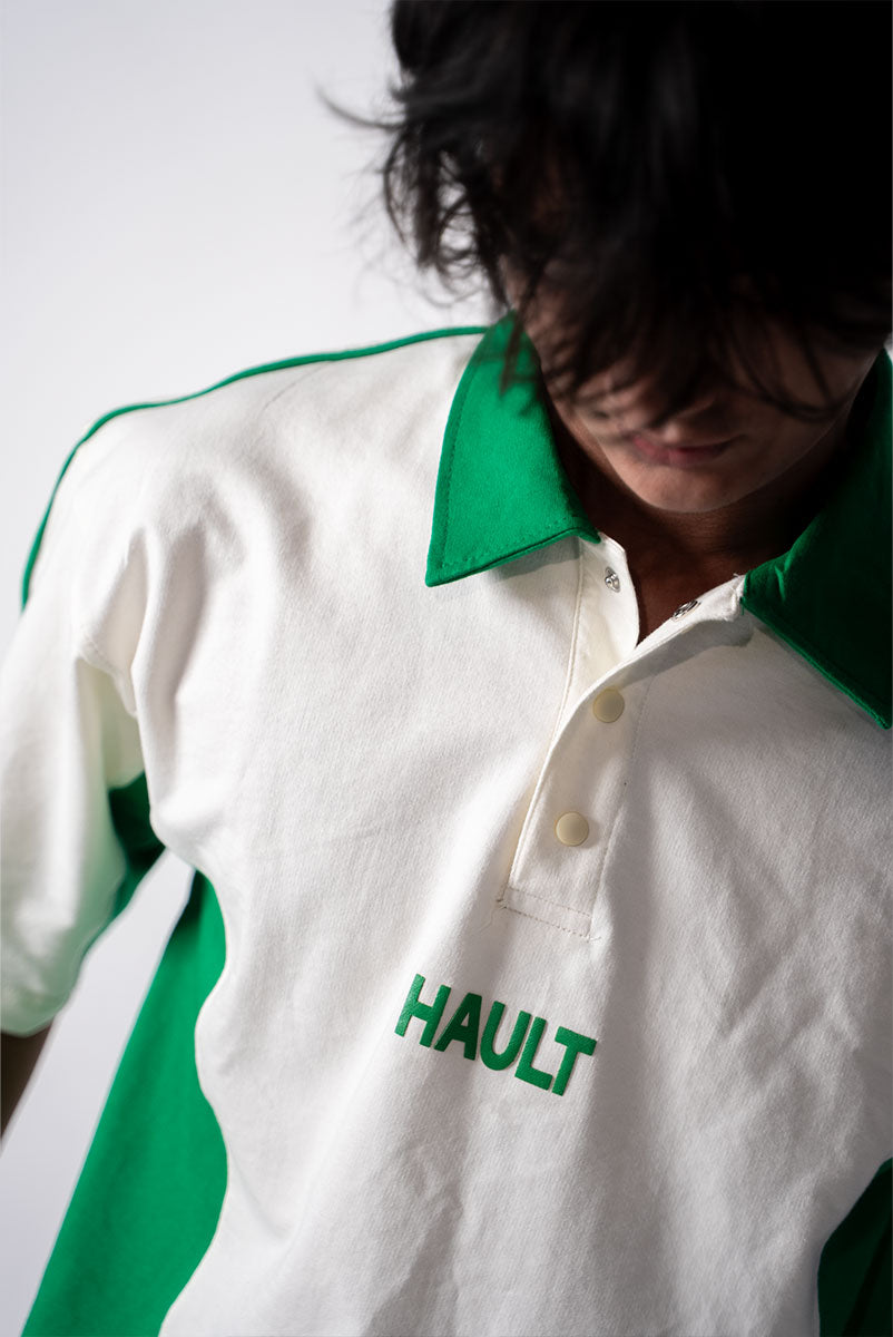 Hault embroidered detail on The Carlton Heritage dropshoulder t-shirt