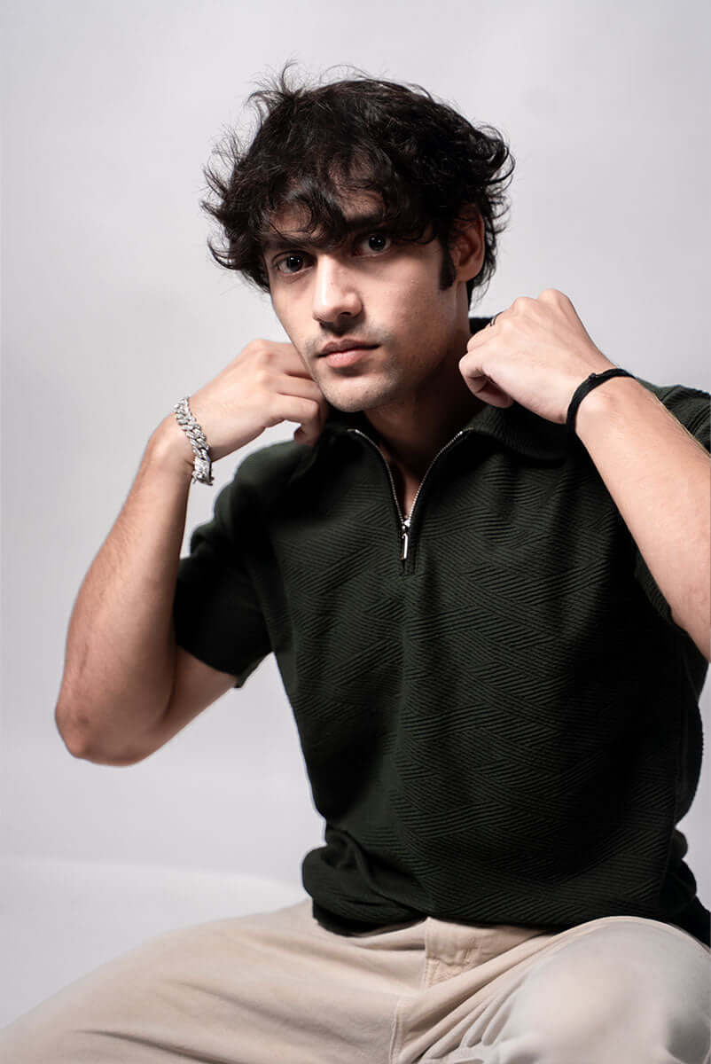 Hault Jacquard polo with premium zipper in olive green