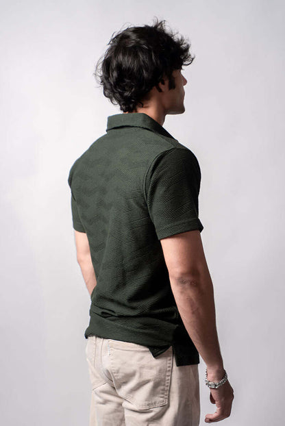 Casual styled premium cotton in Hault olive green polo t-shirt