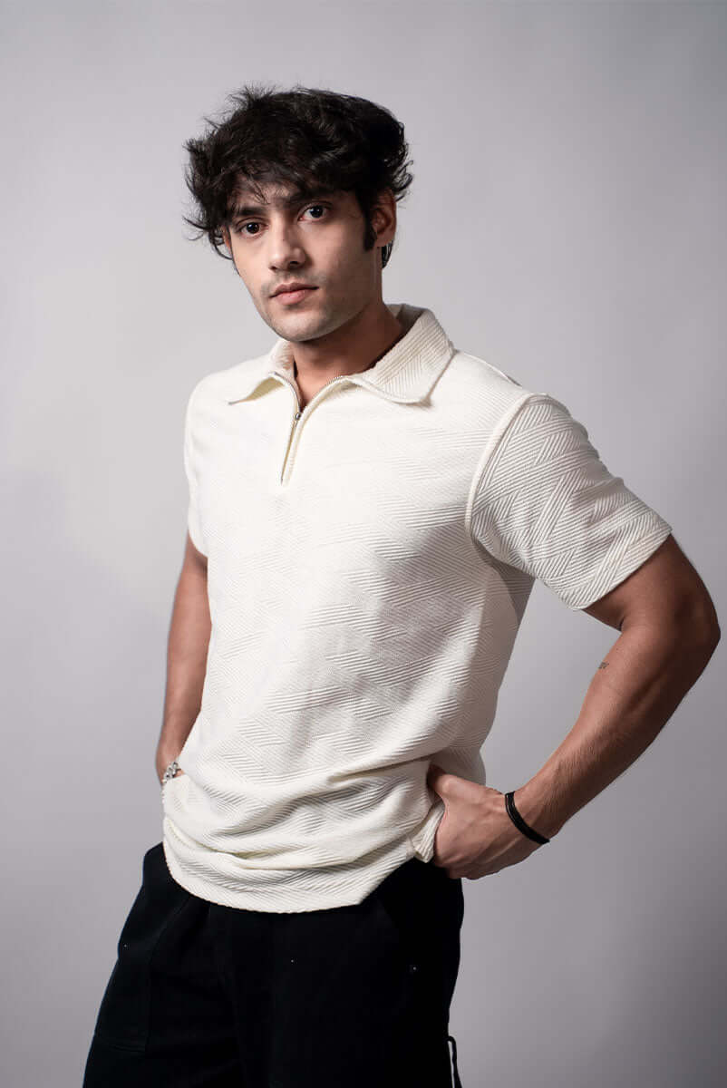 Premium white zipper polo t-shirt by Hault